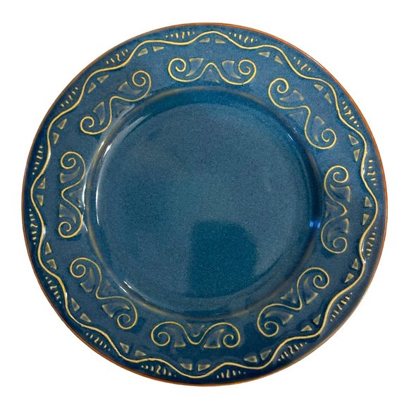 Set of 2 Pier 1 TUNISIA 8 1/2" Blue with Tan Scroll Lunch/Salad Plates - Picture 4 of 8